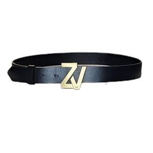 Zadig & Voltaire Monogram Logo-plaque Gold Buckle Black Leather Belt 28 - 32"